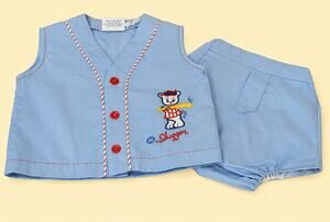 Vintage Baby Matching Set Shirt Diaper Cover Embroidered Baseball Slugger